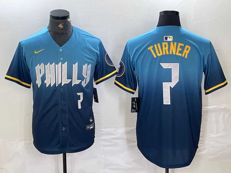 Men%27s Philadelphia Phillies #7 Trea Turner Number Blue 2024 City Connect Limited Stitched Jersey->philadelphia phillies->MLB Jersey